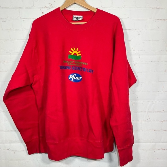 Vintage Lee Cross Grain Pfizer Crewneck Sweatshirt Mens XL Red Made In USA 90s - Picture 1 of 11